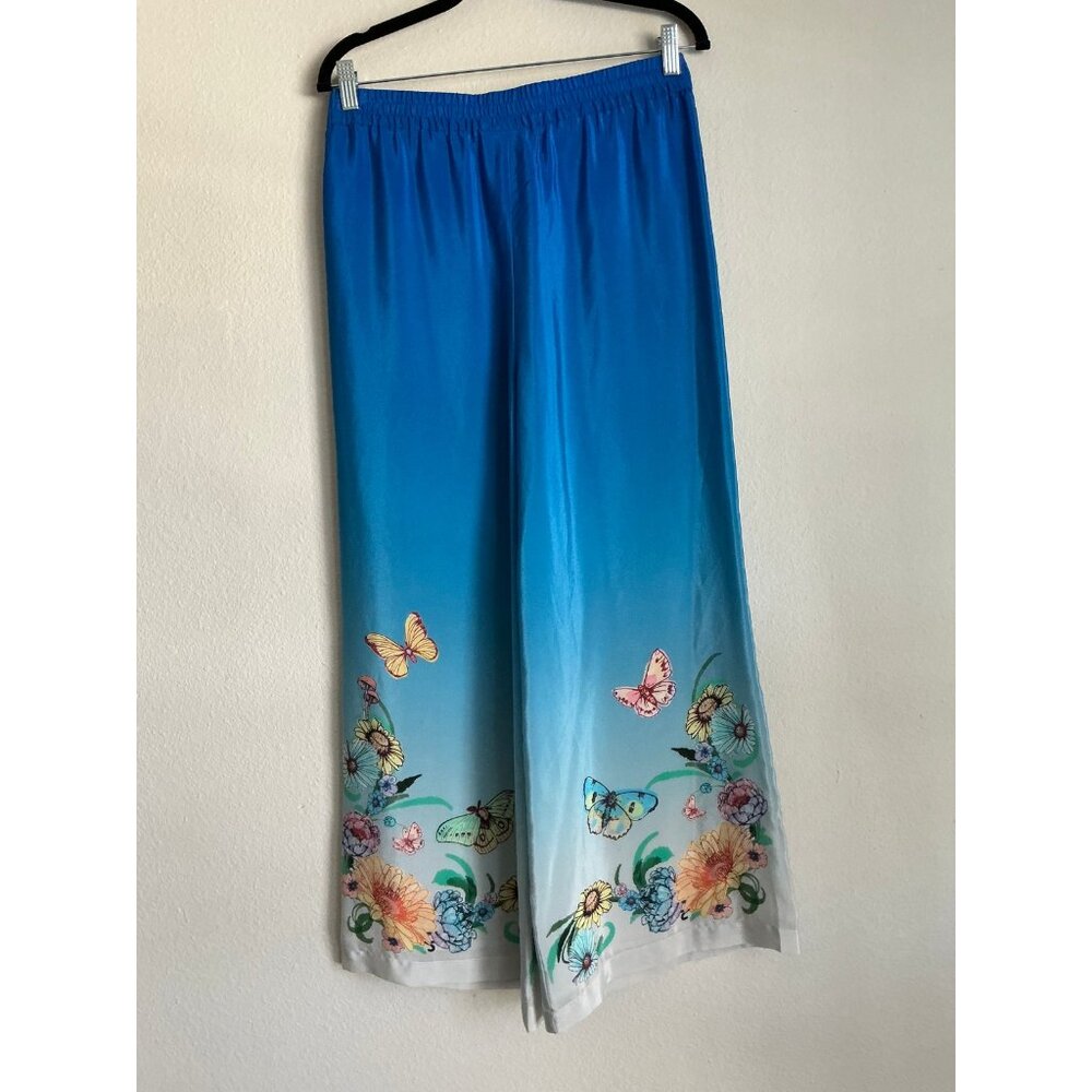Johnny Was Yasmin Cropped Easy Pant Blue Butterfly Silk Size Small NWT $265 - Picture 11 of 12